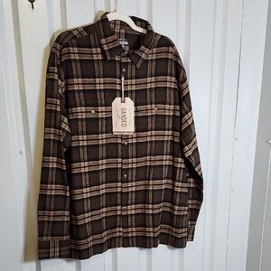 Banded Casual Wear Everglades Brown and Tan Plaid Button-Up Flannel Shirt XXL